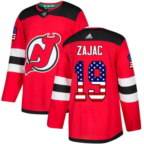 Men's Adidas New Jersey Devils #19 Travis Zajac Red Home Authentic USA Flag Stitched NHL Jersey
