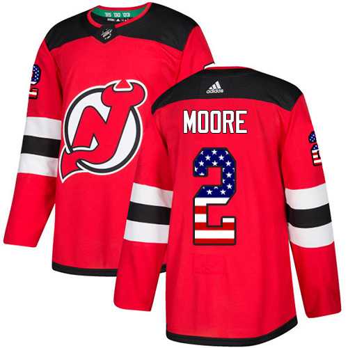 Men's Adidas New Jersey Devils #2 John Moore Red Home Authentic USA Flag Stitched NHL Jersey