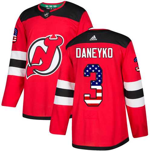 Men's Adidas New Jersey Devils #3 Ken Daneyko Red Home Authentic USA Flag Stitched NHL Jersey