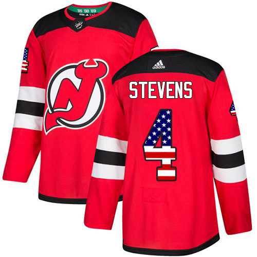 Men's Adidas New Jersey Devils #4 Scott Stevens Red Home Authentic USA Flag Stitched NHL Jersey