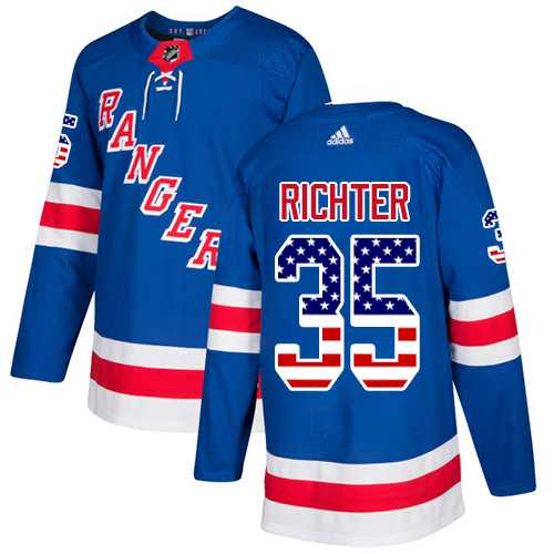 Men's Adidas New York Rangers #35 Mike Richter Royal Blue Home Authentic USA Flag Stitched NHL Jersey