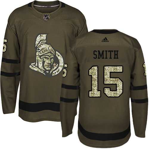 Men's Adidas Ottawa Senators #15 Zack Smith Green Salute to Service Stitched NHL Jersey