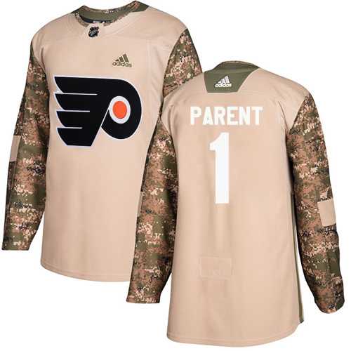 Men's Adidas Philadelphia Flyers #1 Bernie Parent Camo Authentic 2017 Veterans Day Stitched NHL Jersey
