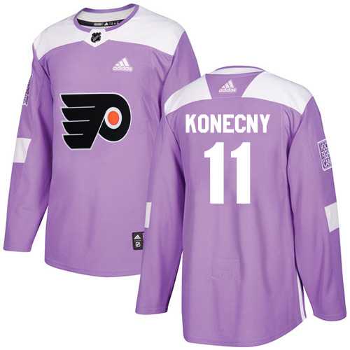 Men's Adidas Philadelphia Flyers #11 Travis Konecny Purple Authentic Fights Cancer Stitched NHL Jersey