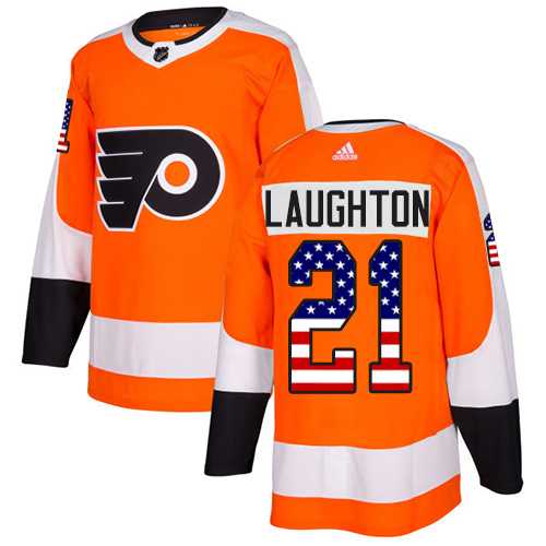 Men's Adidas Philadelphia Flyers #21 Scott Laughton Orange Home Authentic USA Flag Stitched NHL Jersey