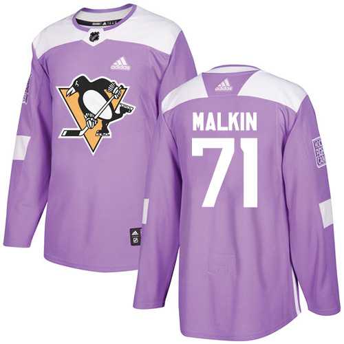 Men's Adidas Pittsburgh Penguins #71 Evgeni Malkin Purple Authentic Fights Cancer Stitched NHL