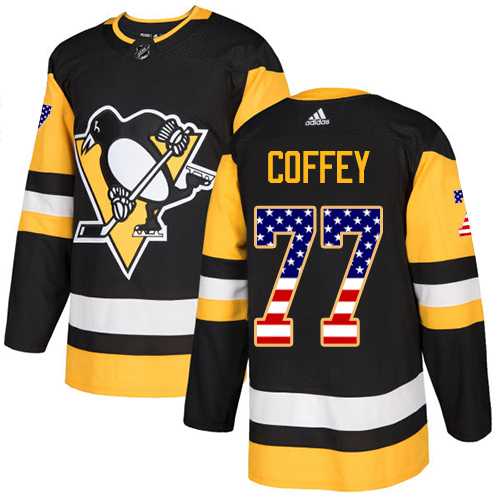 Men's Adidas Pittsburgh Penguins #77 Paul Coffey Black Home Authentic USA Flag Stitched NHL Jersey