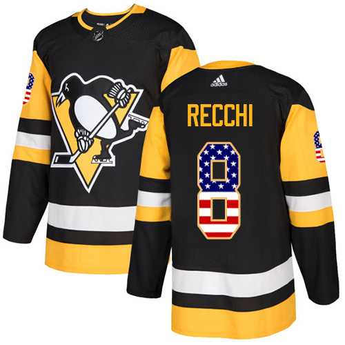 Men's Adidas Pittsburgh Penguins #8 Mark Recchi Black Home Authentic USA Flag Stitched NHL Jersey