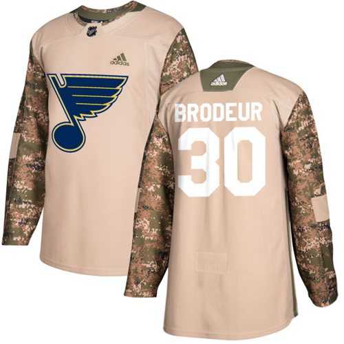 Men's Adidas St. Louis Blues #30 Martin Brodeur Camo Authentic 2017 Veterans Day Stitched NHL Jersey