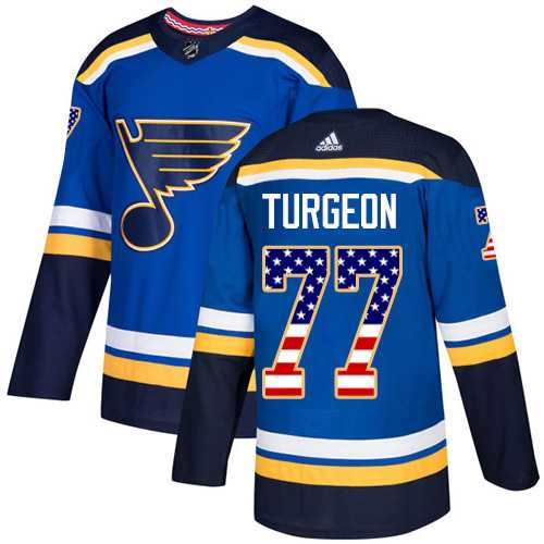 Men's Adidas St. Louis Blues #77 Pierre Turgeon Blue Home Authentic USA Flag Stitched NHL Jersey