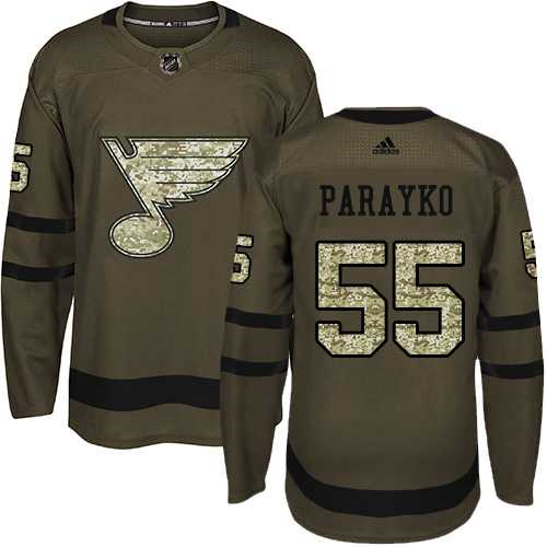 Men's Adidas St.Louis Blues #55 Colton Parayko Green Salute to Service Stitched NHL Jersey