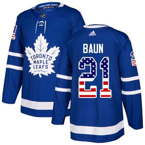 Men's Adidas Toronto Maple Leafs #21 Bobby Baun Blue Home Authentic USA Flag Stitched NHL Jersey