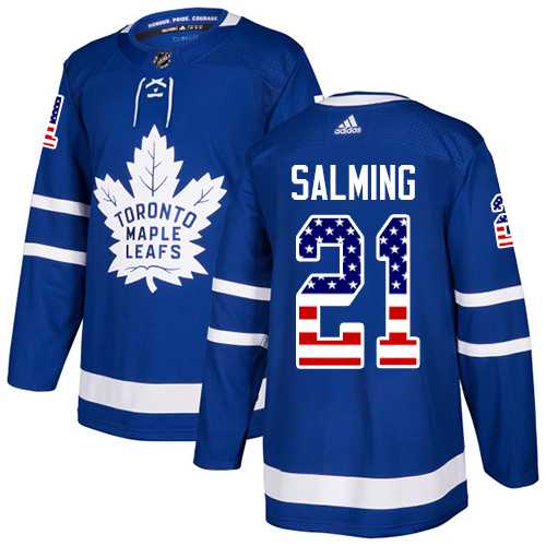 Men's Adidas Toronto Maple Leafs #21 Borje Salming Blue Home Authentic USA Flag Stitched NHL Jersey