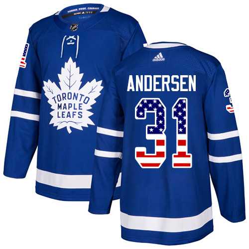 Men's Adidas Toronto Maple Leafs #31 Frederik Andersen Blue Home Authentic USA Flag Stitched NHL Jersey