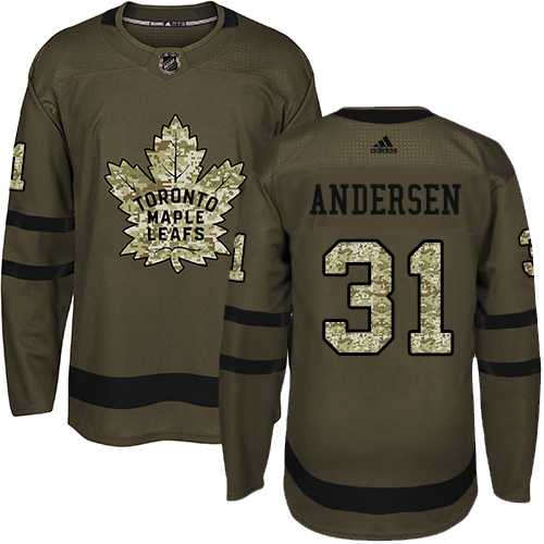 Men's Adidas Toronto Maple Leafs #31 Frederik Andersen Green Salute to Service Stitched NHL Jersey