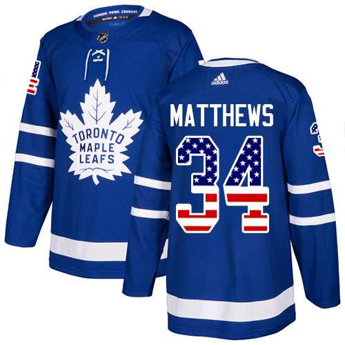 Men's Adidas Toronto Maple Leafs #34 Auston Matthews Blue Home Authentic USA Flag Stitched NHL Jersey