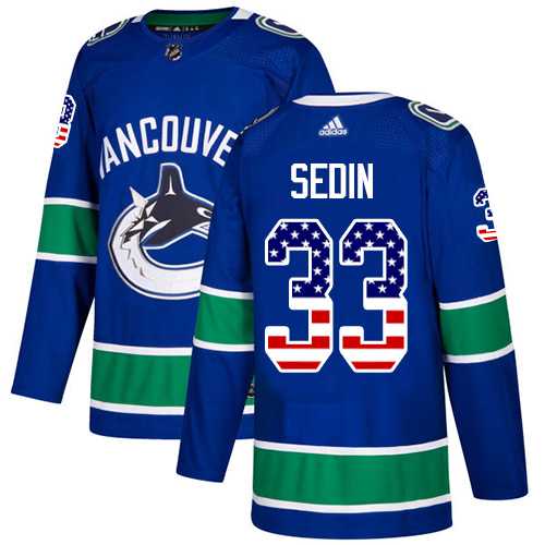 Men's Adidas Vancouver Canucks #33 Henrik Sedin Blue Home Authentic USA Flag Stitched NHL Jersey