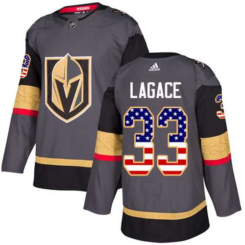 Men's Adidas Vegas Golden Knights #33 Maxime Lagace Grey Home Authentic USA Flag Stitched NHL Jersey