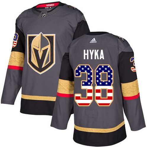 Men's Adidas Vegas Golden Knights #38 Tomas Hyka Grey Home Authentic USA Flag Stitched NHL Jersey