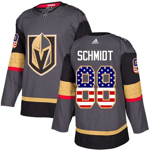 Men's Adidas Vegas Golden Knights #88 Nate Schmidt Grey Home Authentic USA Flag Stitched NHL Jersey