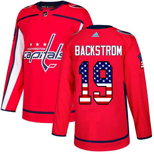 Men's Adidas Washington Capitals #19 Nicklas Backstrom Red Home Authentic USA Flag Stitched NHL Jersey