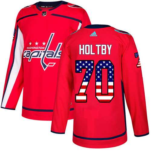 Men's Adidas Washington Capitals #70 Braden Holtby Red Home Authentic USA Flag Stitched NHL Jersey