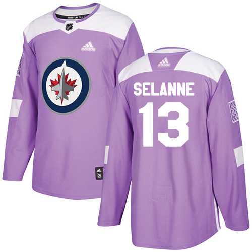 Men's Adidas Winnipeg Jets #13 Teemu Selanne Purple Authentic Fights Cancer Stitched NHL Jersey