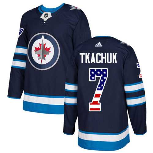 Men's Adidas Winnipeg Jets #7 Keith Tkachuk Navy Blue Home Authentic USA Flag Stitched NHL Jersey