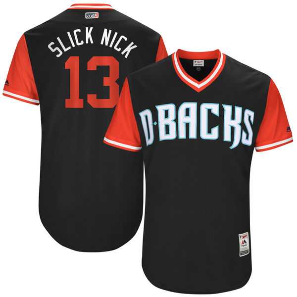 Men's Arizona Diamondbacks #13 Nick Ahmed Slick Nick Majestic Black 2017 Little League World Series Players Weekend Jersey