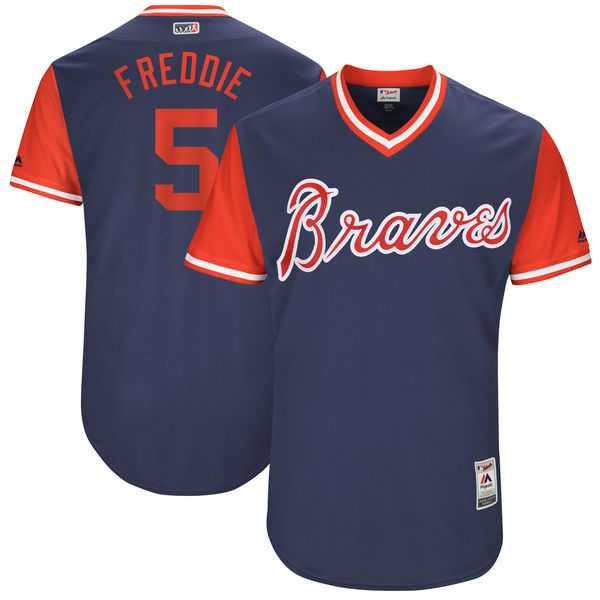 Men's Atlanta Braves #5 Freddie Freeman Freddie Majestic Navy 2017 Little League World Series Players Weekend Jersey