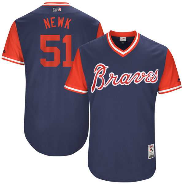 Men's Atlanta Braves #51 Sean Newcomb Newk Majestic Navy 2017 Little League World Series Players Weekend Jersey