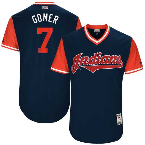 Men's Cleveland Indians #7 Yan Gomes Gomer Majestic Navy 2017 Little League World Series Players Weekend Jersey