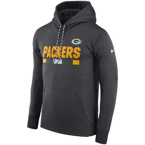 Men's Green Bay Packers Nike Charcoal Sideline ThermaFit Performance PO Hoodie