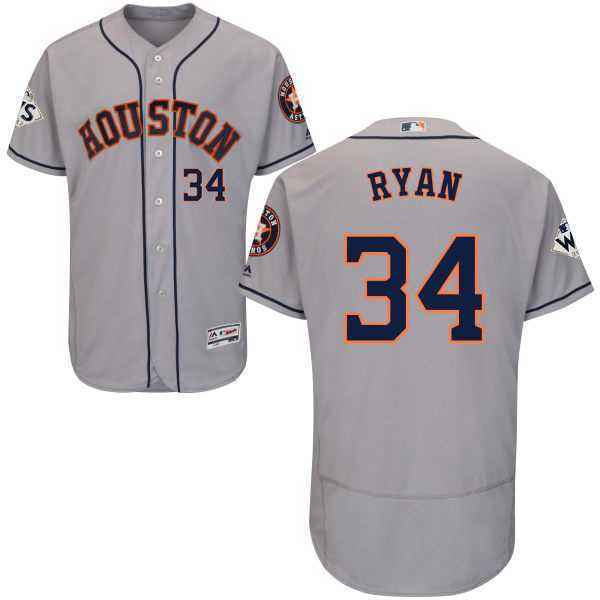 Men's Houston Astros #34 Nolan Ryan Grey Flexbase Authentic Collection 2017 World Series Bound Stitched MLB Jersey