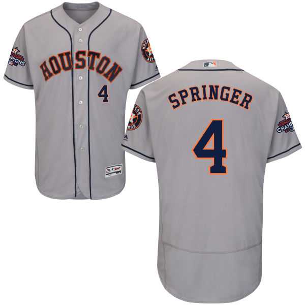 Men's Houston Astros #4 George Springer Grey Flexbase Authentic Collection 2017 World Series Champions Stitched MLB Jersey