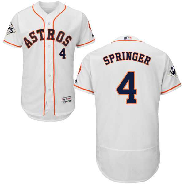 Men's Houston Astros #4 George Springer White Flexbase Authentic Collection 2017 World Series Bound Stitched MLB Jersey