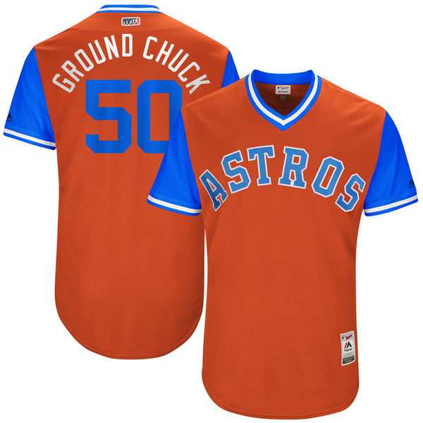 Men's Houston Astros #50 Charlie Morton Ground Chuck Majestic Orange 2017 Little League World Series Players Weekend Jersey