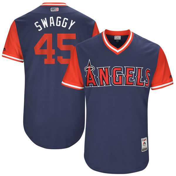 Men's Los Angeles Angels #45 Tyler Skaggs Swaggy Majestic Navy 2017 Little League World Series Players Weekend Jersey