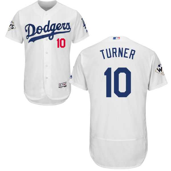 Men's Los Angeles Dodgers #10 Justin Turner White Flexbase Authentic Collection 2017 World Series Bound Stitched MLB Jersey