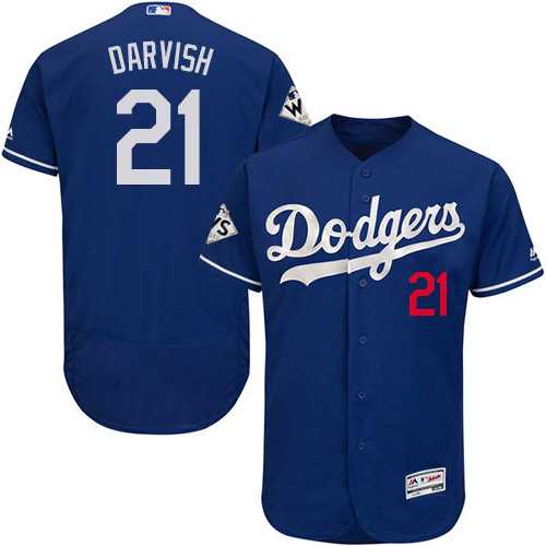 Men's Los Angeles Dodgers #21 Yu Darvish Blue Flexbase Authentic Collection 2017 World Series Bound Stitched MLB Jersey