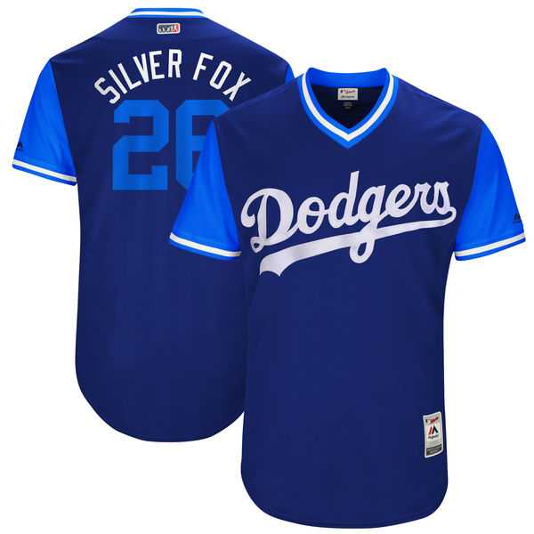 Men's Los Angeles Dodgers #26 Chase Utley Silver Fox Majestic Royal 2017 Little League World Series Players Weekend Jersey
