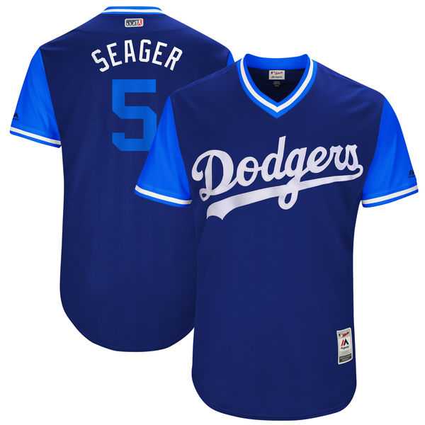 Men's Los Angeles Dodgers #5 Corey Seager Seager Majestic Royal 2017 Little League World Series Players Weekend Jersey