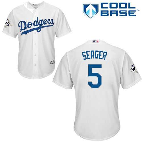 Men's Los Angeles Dodgers #5 Corey Seager White New Cool Base 2017 World Series Bound Stitched MLB Jersey
