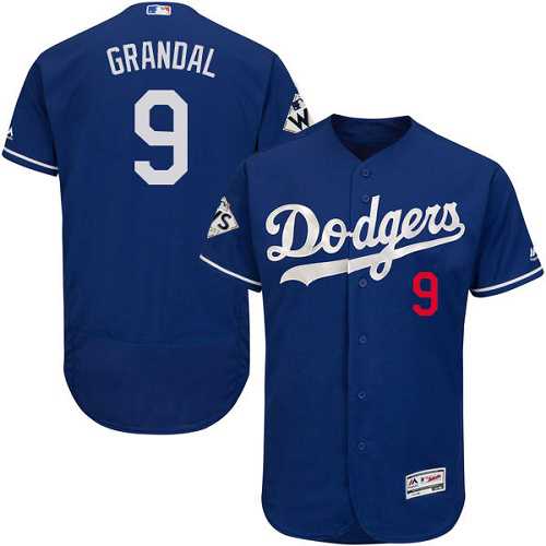 Men's Los Angeles Dodgers #9 Yasmani Grandal Blue Flexbase Authentic Collection 2017 World Series Bound Stitched MLB Jersey