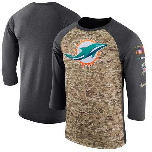 Men's Miami Dolphins Nike Camo Anthracite Salute to Service Sideline Legend Performance Three-Quarter Sleeve T-Shirt