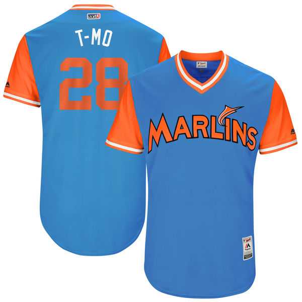 Men's Miami Marlins #28 Tyler Moore T-Mo Majestic Blue 2017 Little League World Series Players Weekend Jersey