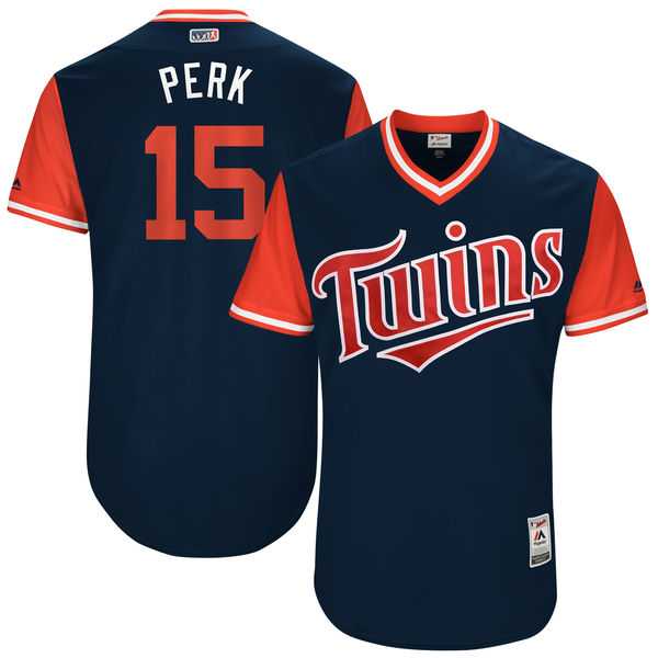 Men's Minnesota Twins #15 Glen Perkins Perk Majestic Navy 2017 Little League World Series Players Weekend Jersey