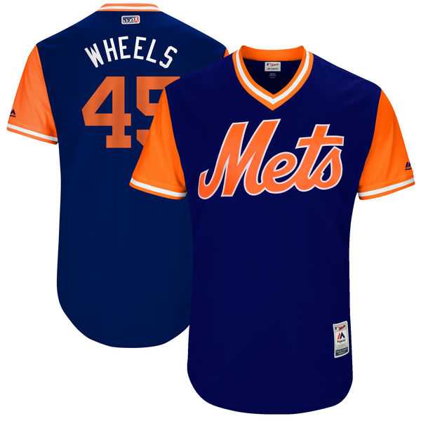Men's New York Mets #45 Zack Wheeler Wheels Majestic Royal 2017 Little League World Series Players Weekend Jersey
