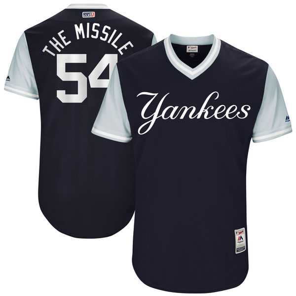 Men's New York Yankees #54 Aroldis Chapman The Missile Majestic Navy 2017 Little League World Series Players Weekend Jersey
