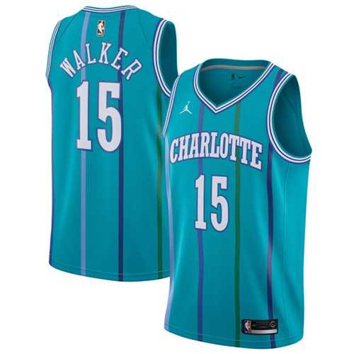 Men's Nike Charlotte Hornets #15 Kemba Walker Aqua NBA Jordan Swingman Hardwood Classics Jersey